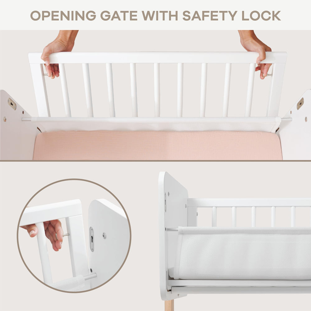Comfy Cubs bassinet on four wheels for room to room mobility