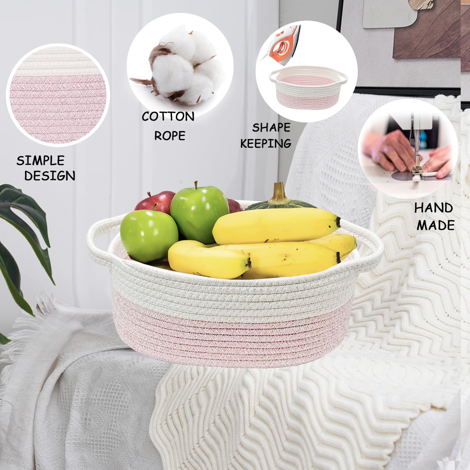 COMFY-HOMI 12x8x5in basket shown in white-pink setting