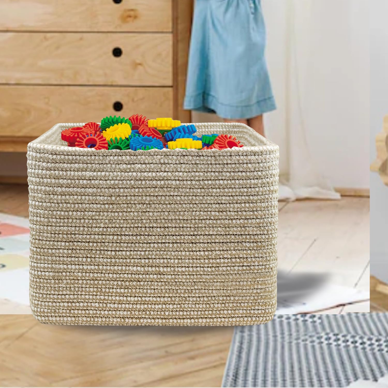 Living room decor with COMFY-HOMI baskets adds warmth while concealing clutter.