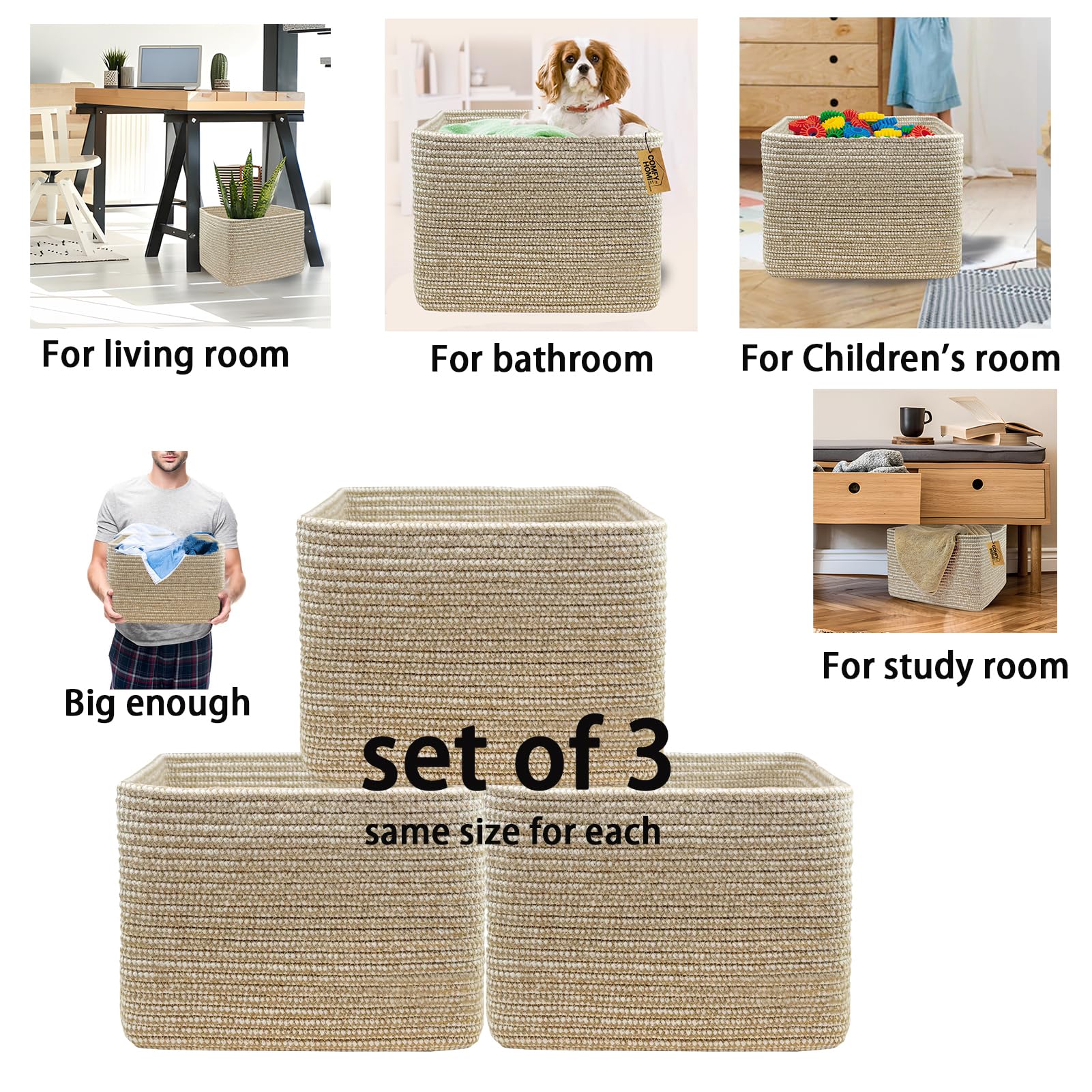 Outdoor or bathroom storage with COMFY-HOMI rope basket for towels or essentials.