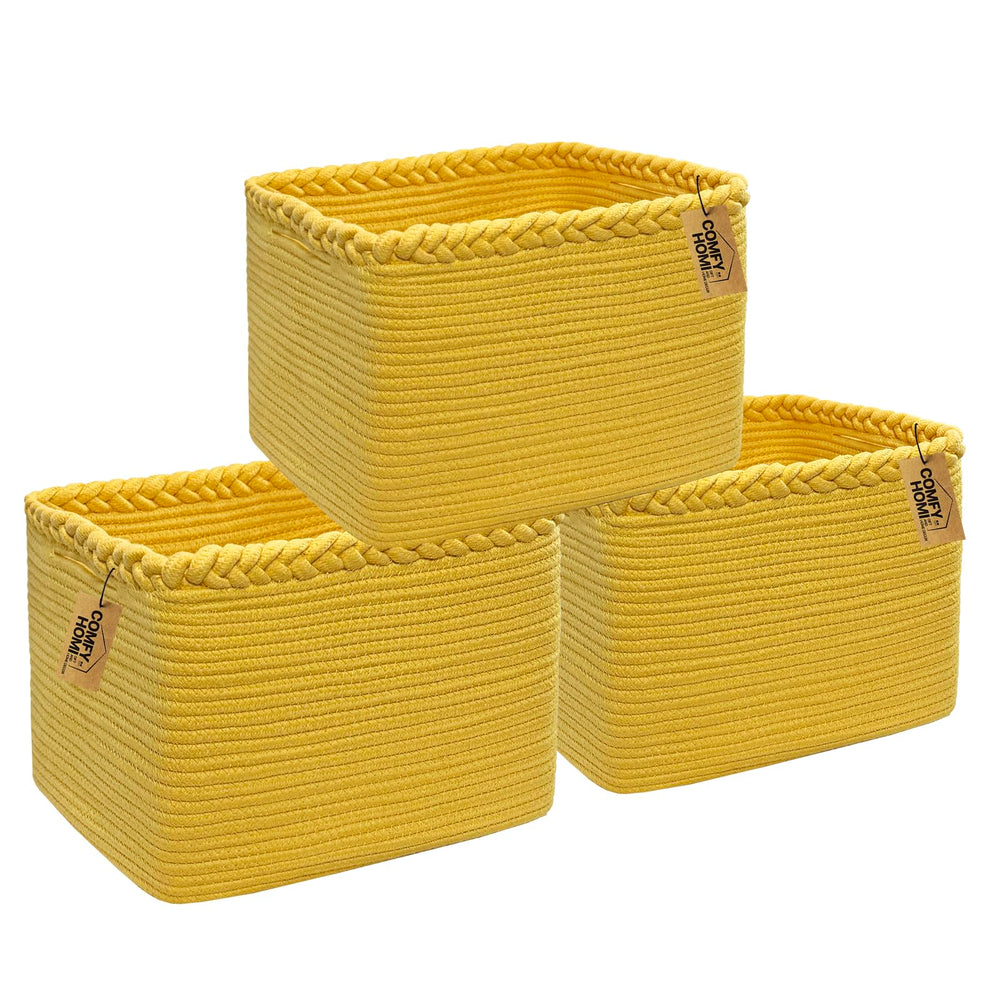 COMFY-HOMI 3Pack small rope basket front view for organized living spaces