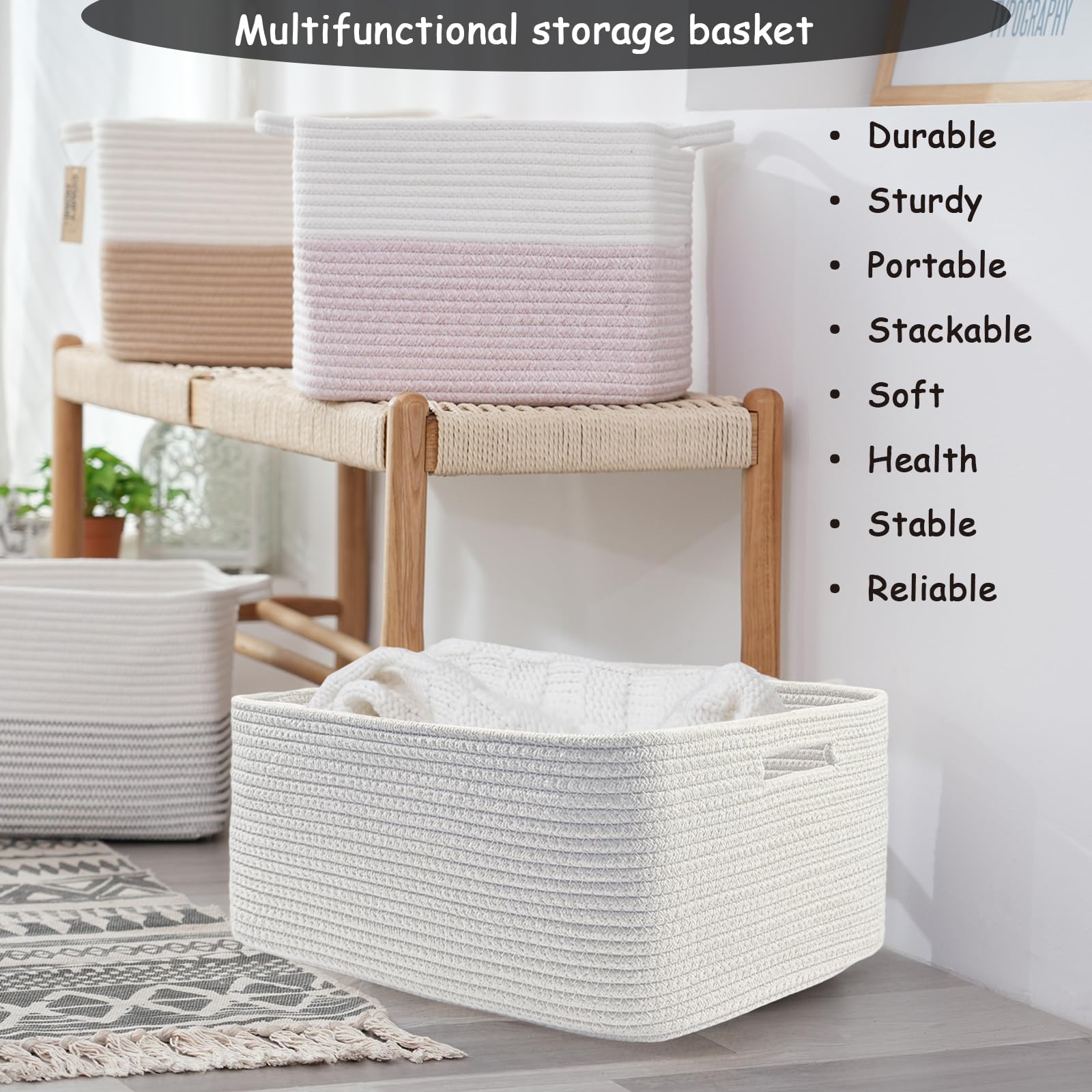 COMFY-HOMI baby nursery organizer basket in white, safe for daily use.