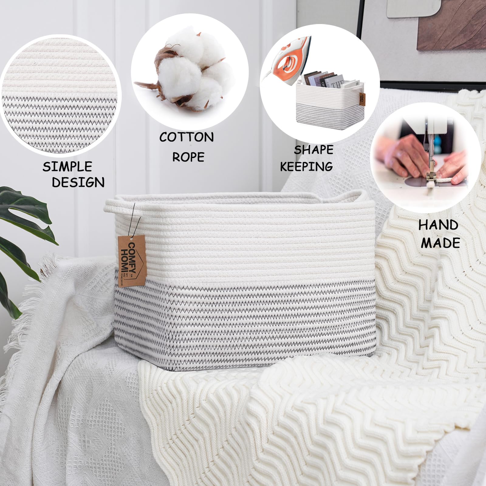 COMFY-HOMI basket in bathroom stores towels and cosmetics neatly.