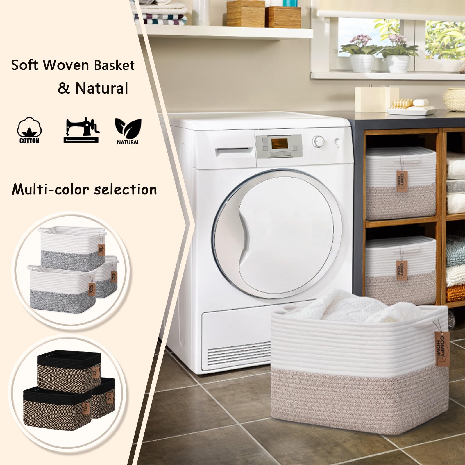 COMFY-HOMI bathroom-decorative basket adds natural texture to rooms.