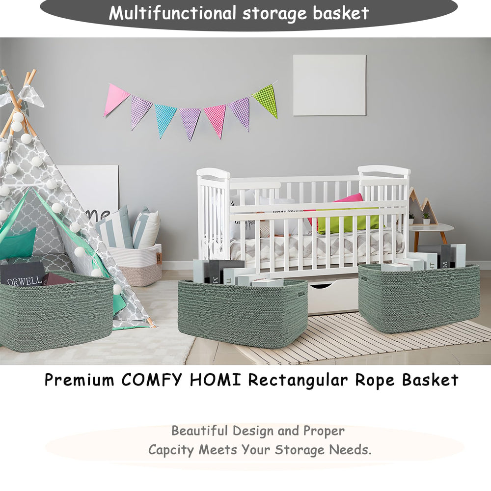 COMFY-HOMI blanket storage basket in green fits textiles neatly.