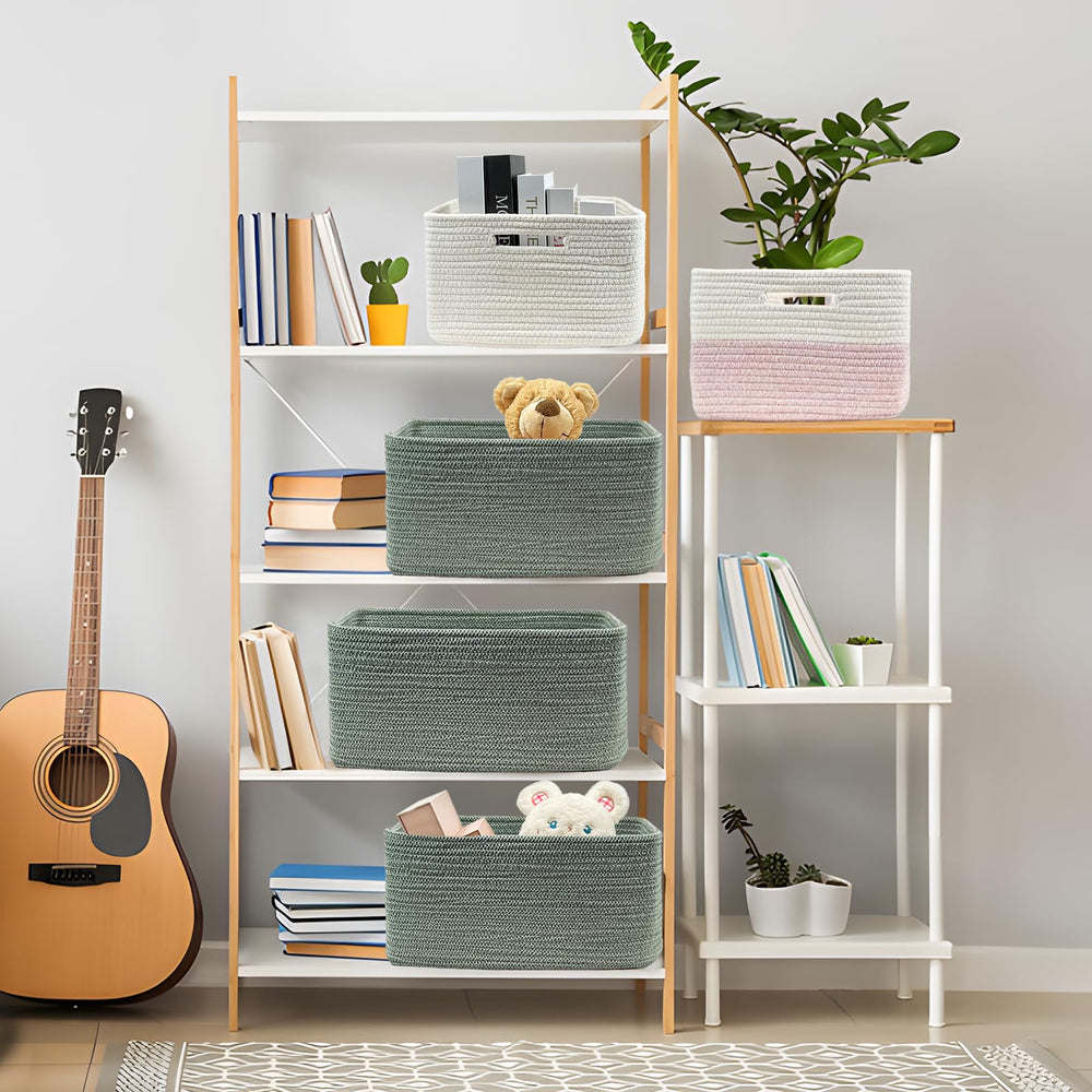 COMFY-HOMI book storage basket in green adds textured decor and sorting space.
