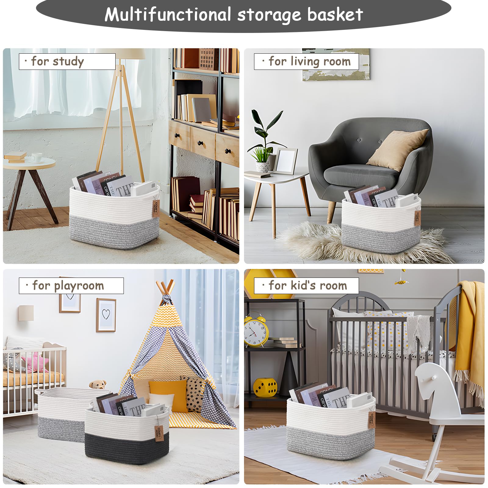 COMFY-HOMI white and gray woven bin complements modern decor while organizing.