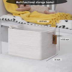 COMFY-HOMI cotton rope basket with books neatly organized on a shelf