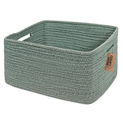 COMFY-HOMI cotton rope basket with handles for organized shelves in green.
