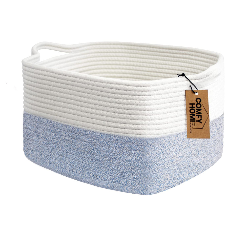COMFY-HOMI cotton rope basket with handles on a shelf keeps items organized