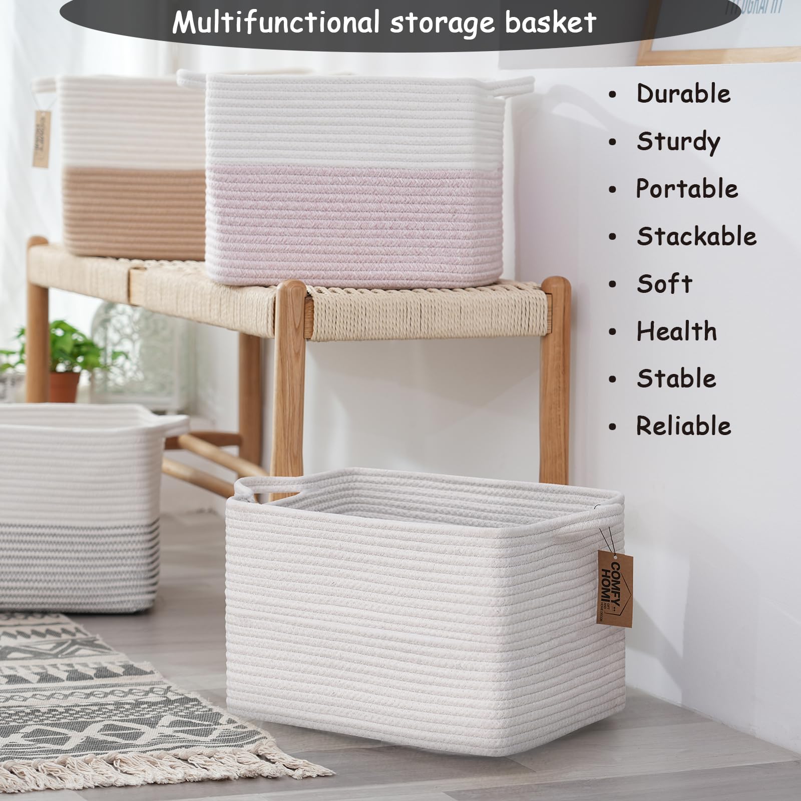 COMFY-HOMI basket with reinforced handles for easy carrying
