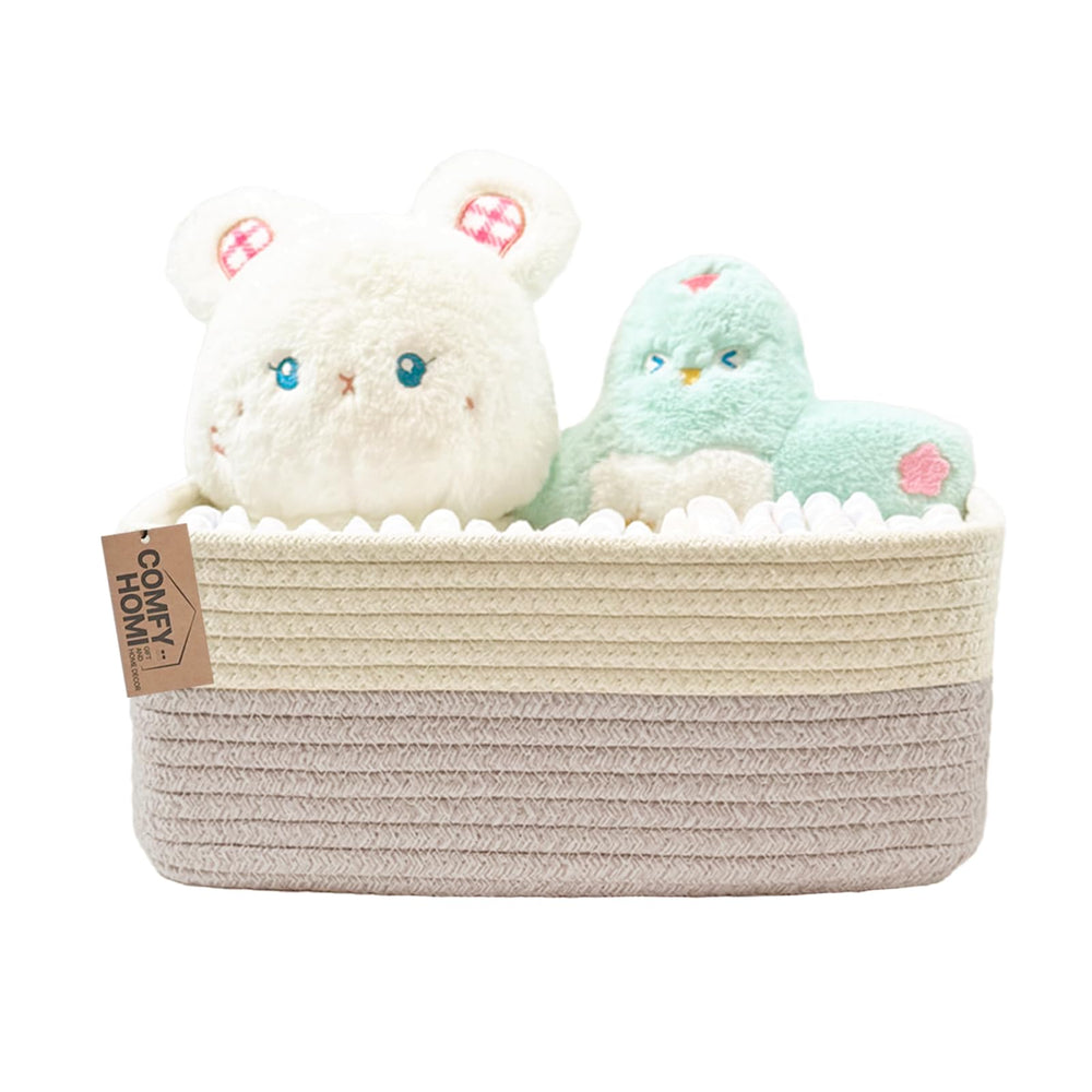 COMFY-HOMI cotton rope basket rectangular for neat shelf storage and toy organization.
