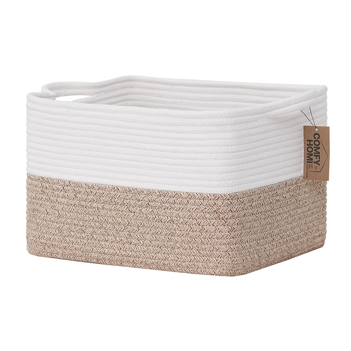 COMFY-HOMI cotton rope basket on a shelf for organized storage.