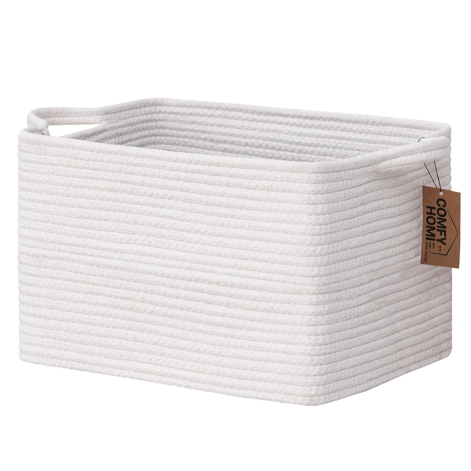 COMFY-HOMI cotton rope basket on a shelf for tidy living room storage