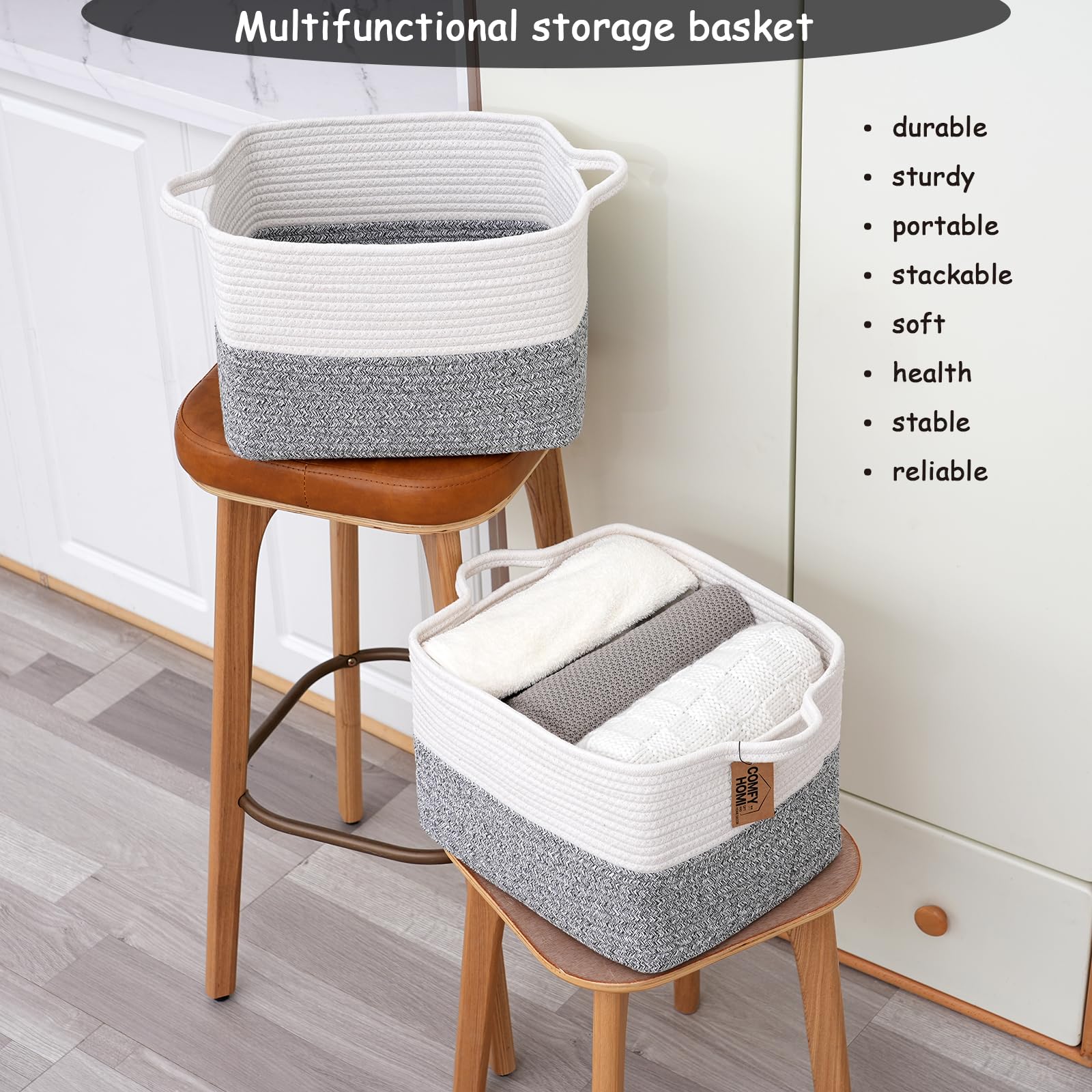 COMFY-HOMI kid-friendly storage container for toys on bedroom shelves.