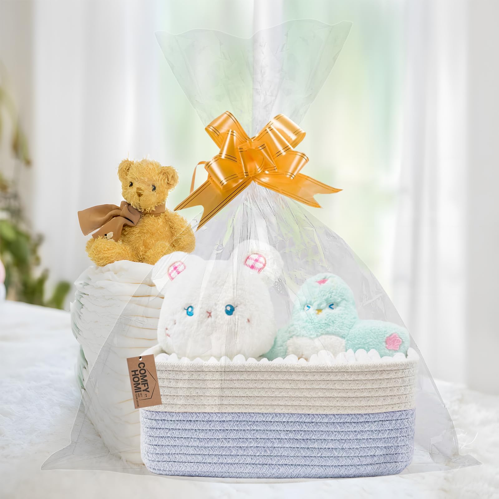 COMFY-HOMI cotton rope basket with reinforced stitching holds toys and books.