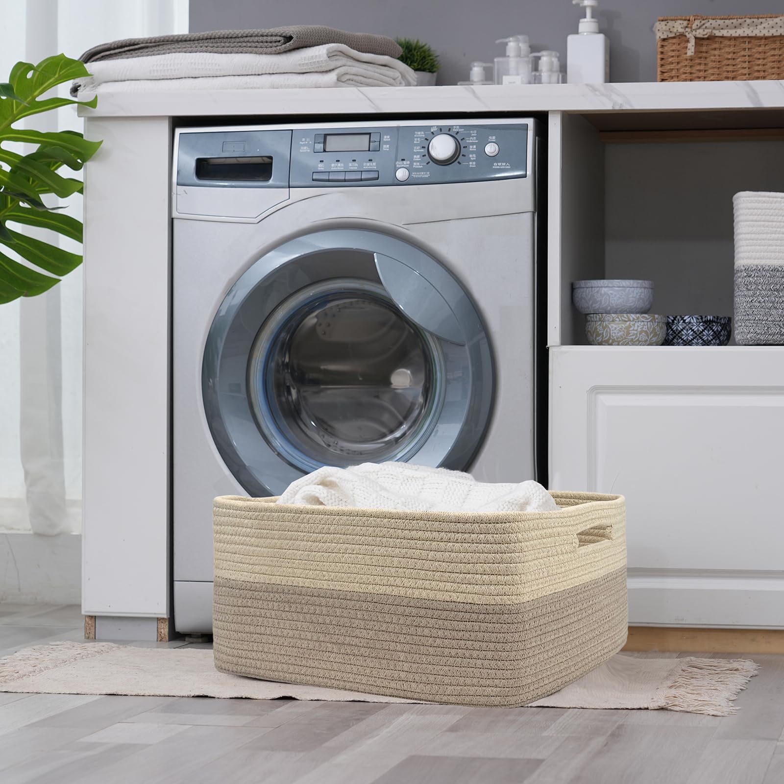 COMFY-HOMI basket with toys neatly stored, ideal for kid-friendly playrooms.