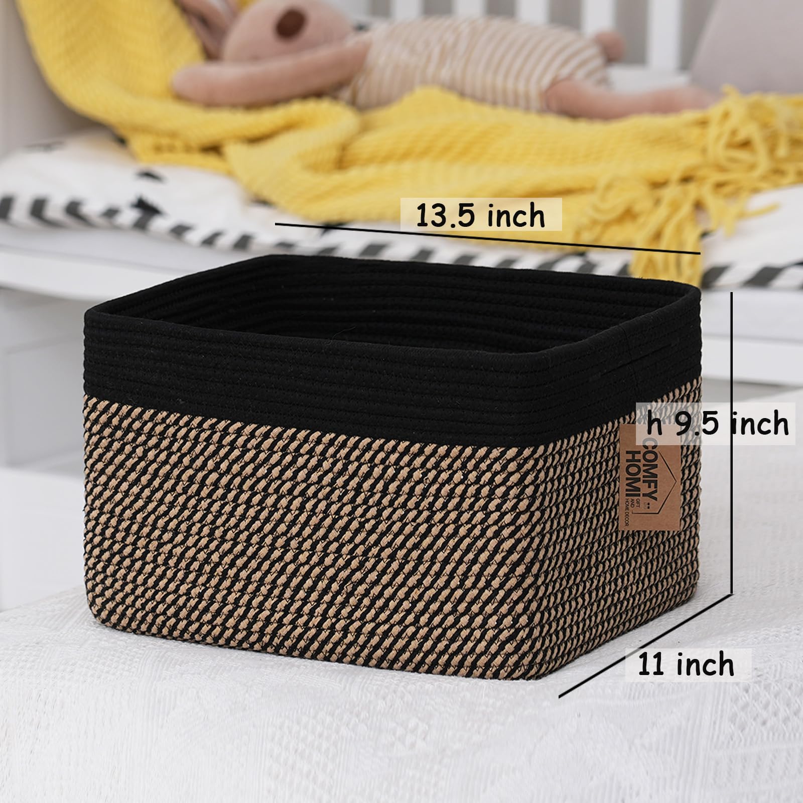 COMFY-HOMI cotton rope basket ideal for toys and blankets in living spaces.