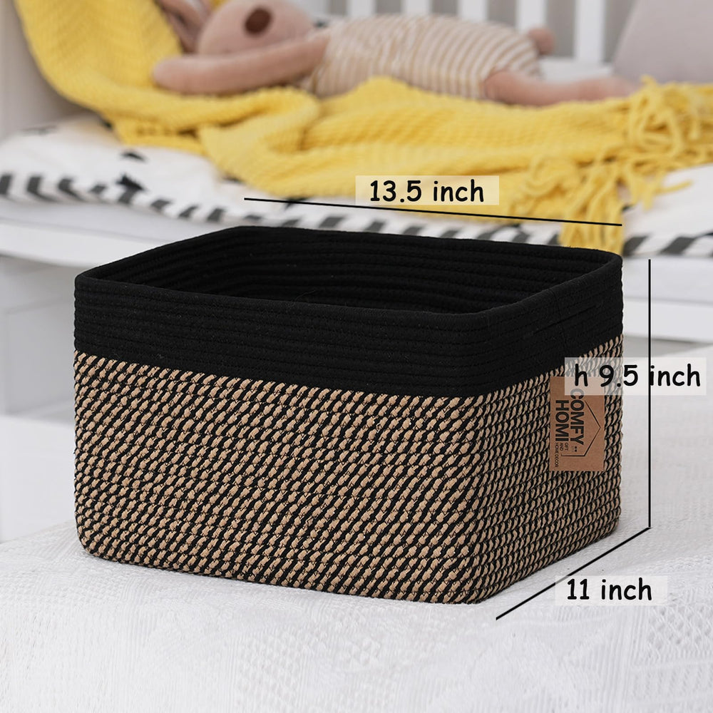 COMFY-HOMI cotton rope basket ideal for toys and blankets in living spaces.