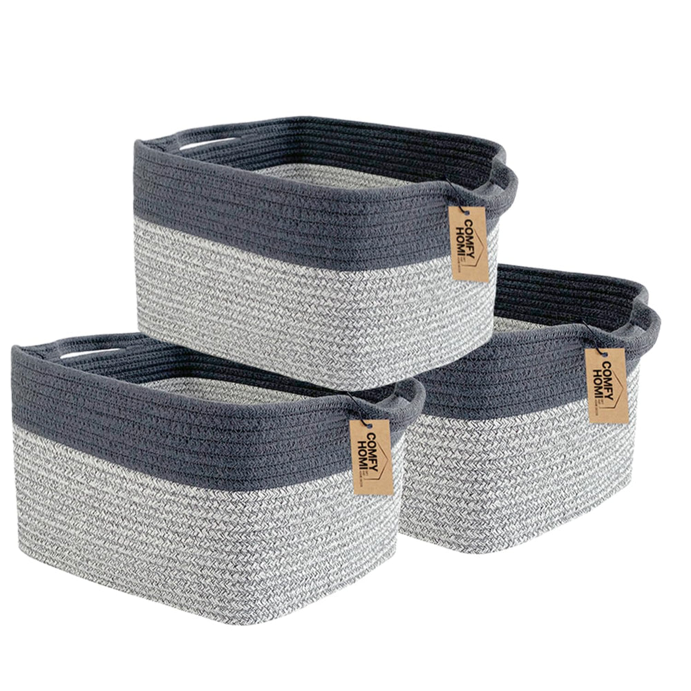COMFY-HOMI cotton rope square basket front view for tidy living room storage
