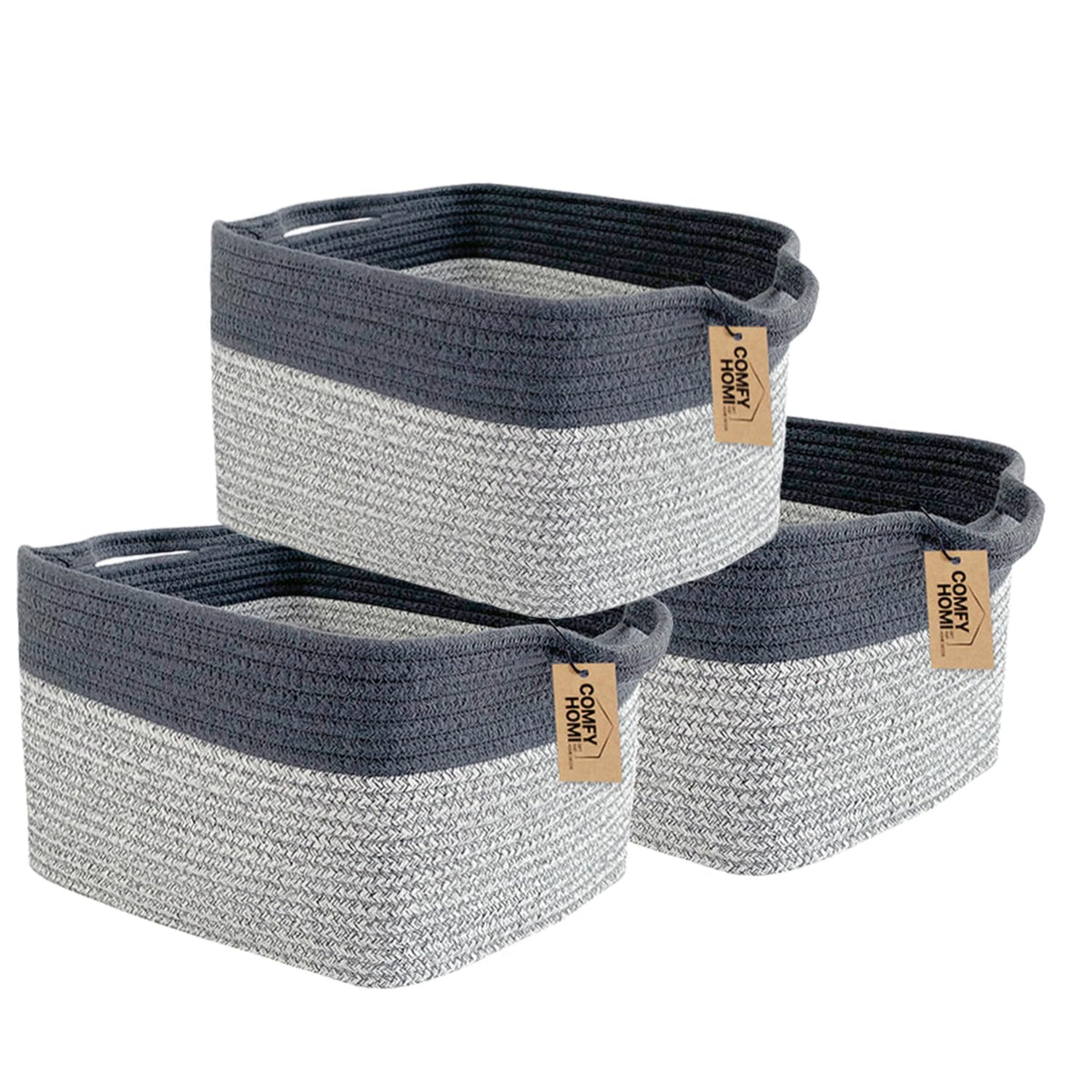 COMFY-HOMI cotton rope square basket front view for tidy living room storage