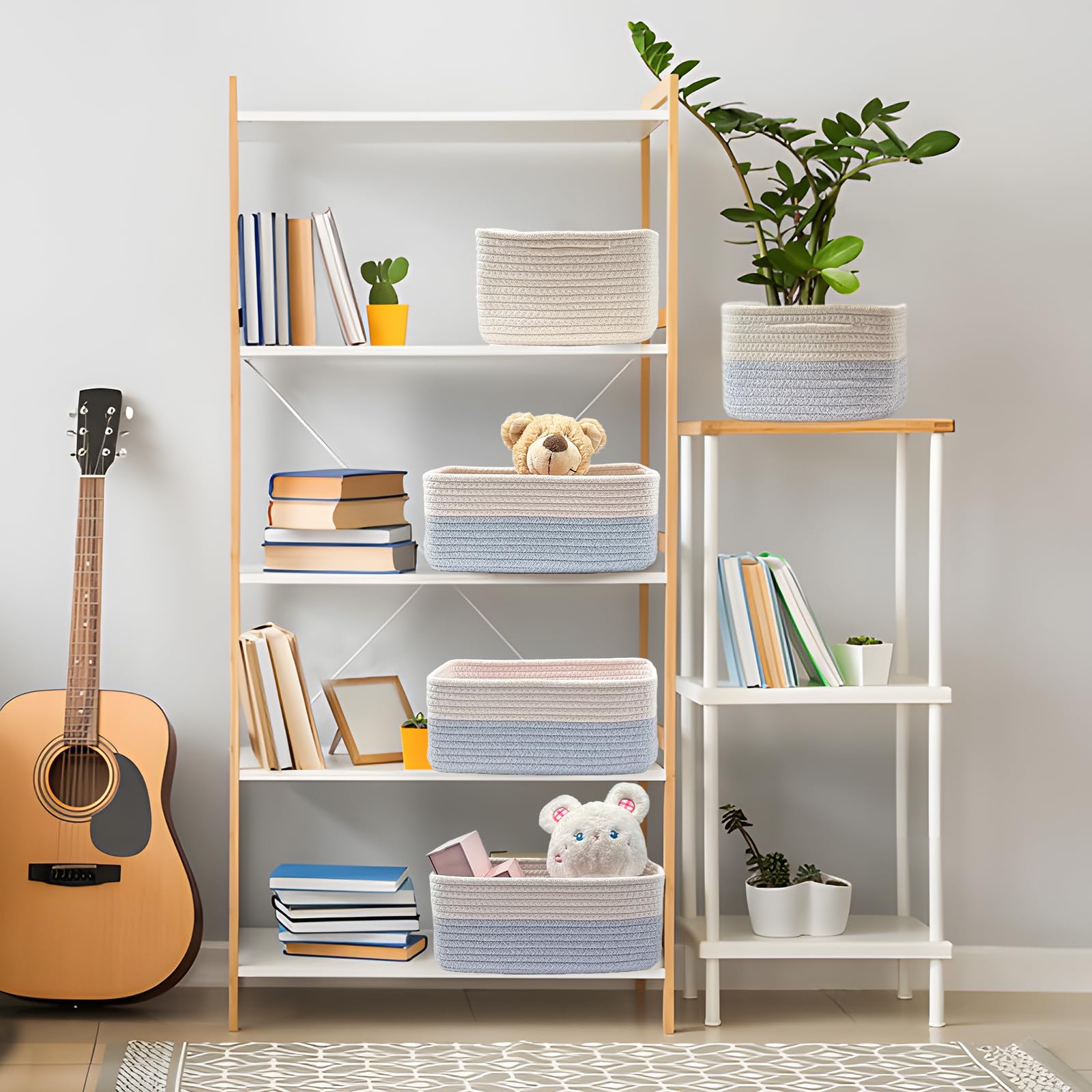 COMFY-HOMI decorative blue basket adds rustic warmth and practical storage