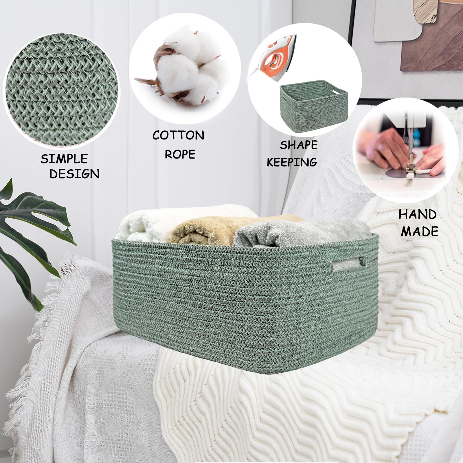 COMFY-HOMI decorative textured basket in green elevates room styling.