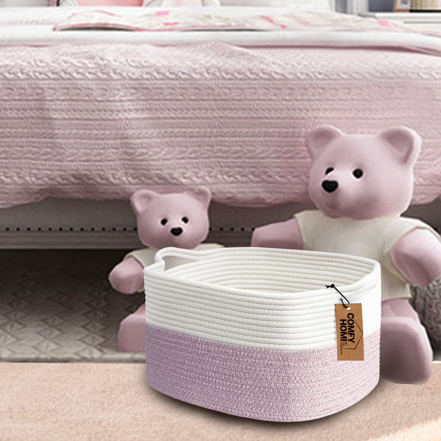 Comfy-Homi eco-friendly cotton rope basket highlighting soft texture.