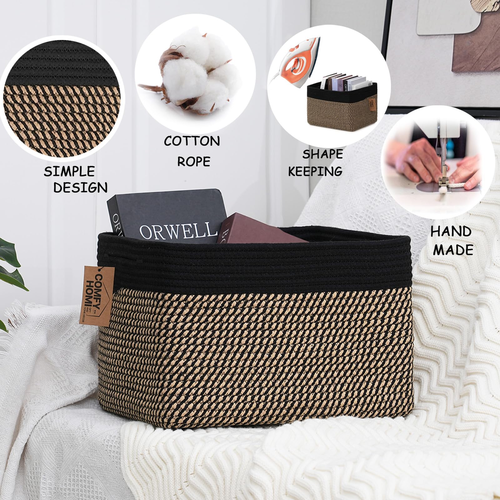 COMFY-HOMI eco-friendly storage basket reduces clutter and adds soft texture to rooms.
