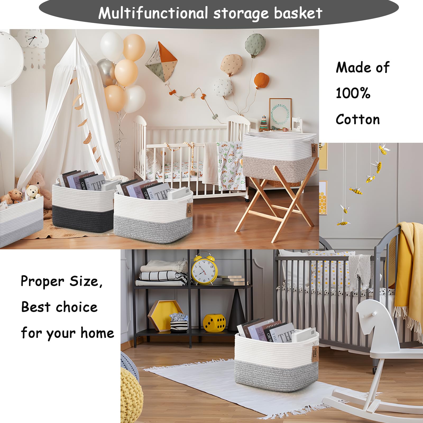 COMFY-HOMI versatile storage basket adds natural texture to any shelf.