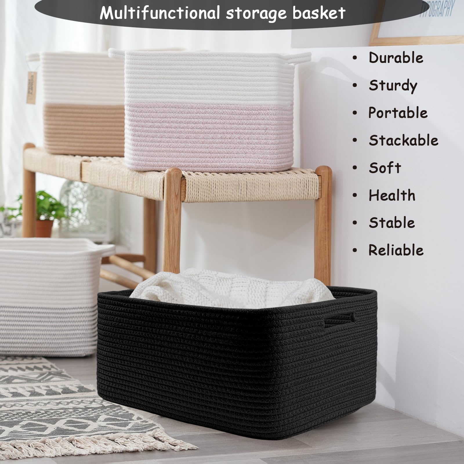 COMFY-HOMI handmade storage basket versatile for laundry or toys