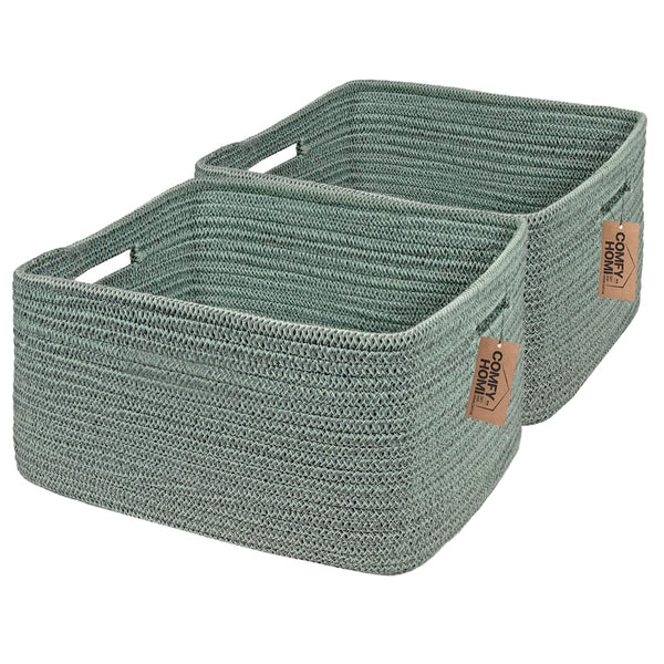 COMFY-HOMI large storage basket on shelf for quick decluttering of toys and blankets.