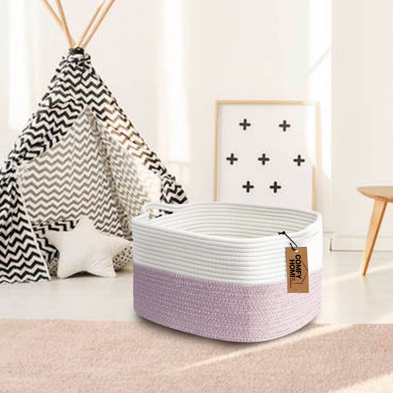 Comfy-Homi natural material basket suitable for baby essentials.