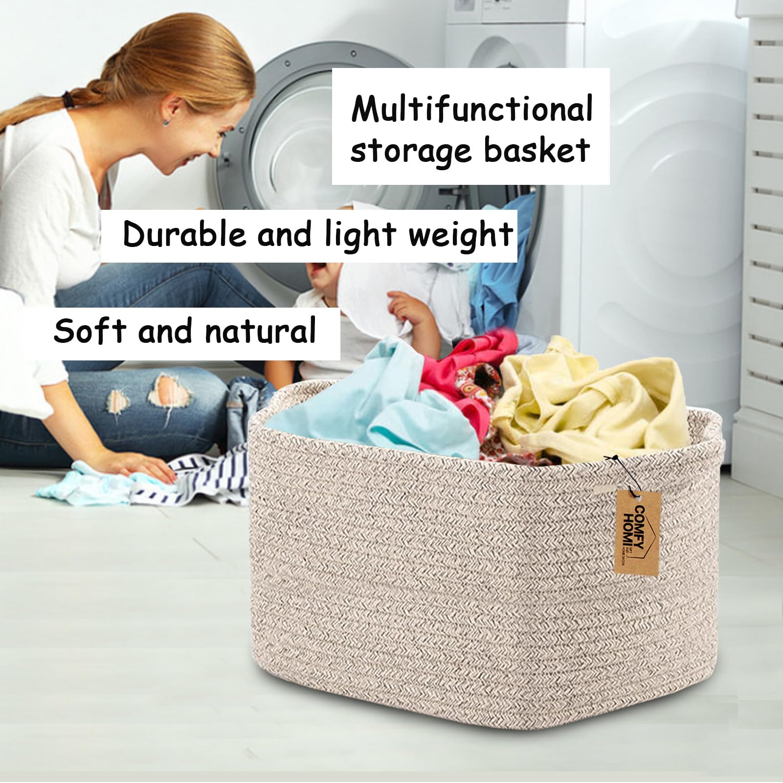 Outside measurement of the COMFY-HOMI bin fits shelves or wardrobes.