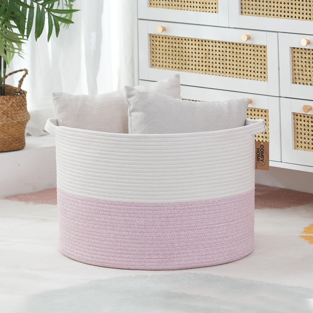 COMFY-HOMI round toy storage basket keeps toys neatly organized.