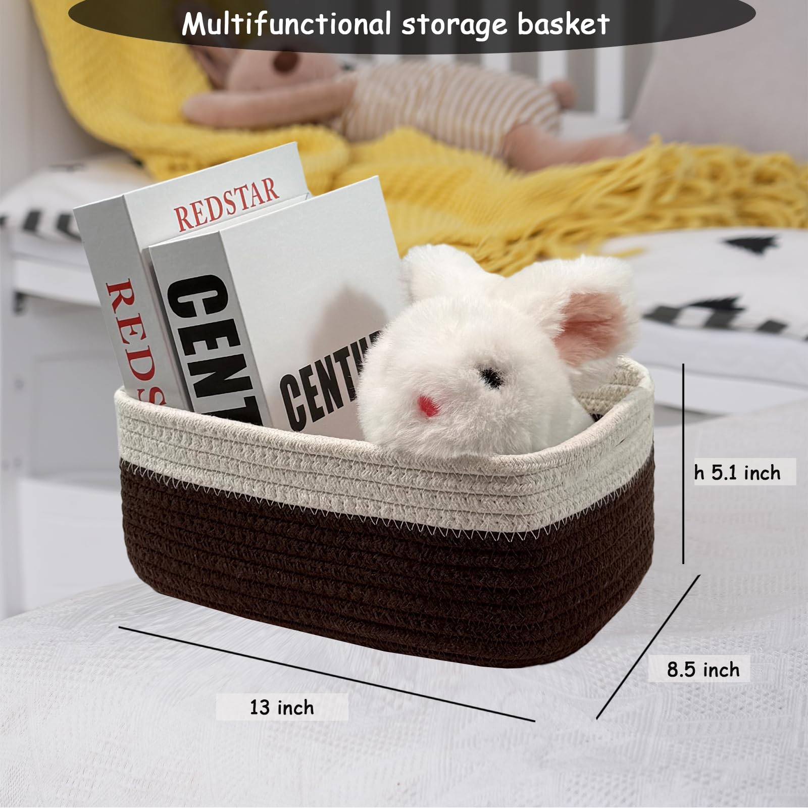 COMFY-HOMI rectangular shelf organizer basket on a shelf in dark brown and white