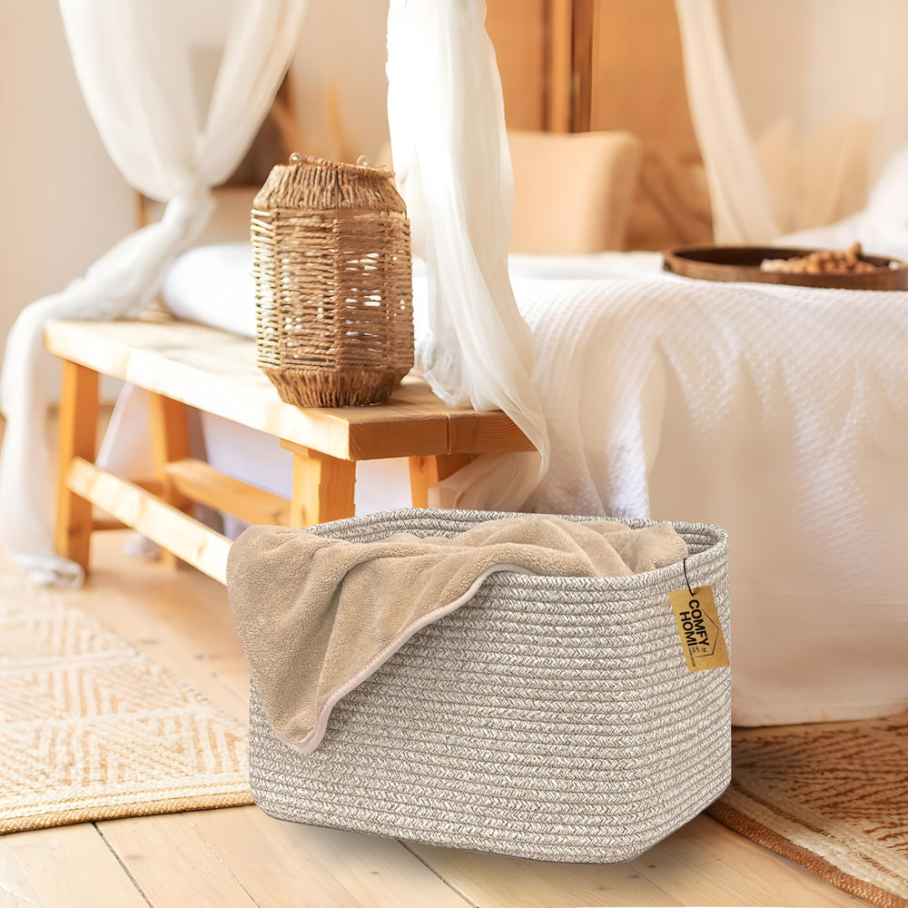 COMFY-HOMI small rope basket, toy storage in playroom, soft and safe.