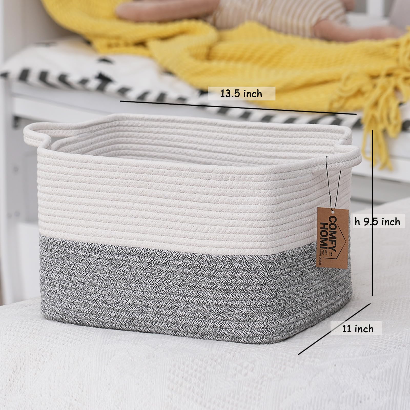 COMFY-HOMI soft cotton rope basket keeps towels neatly in the bathroom.