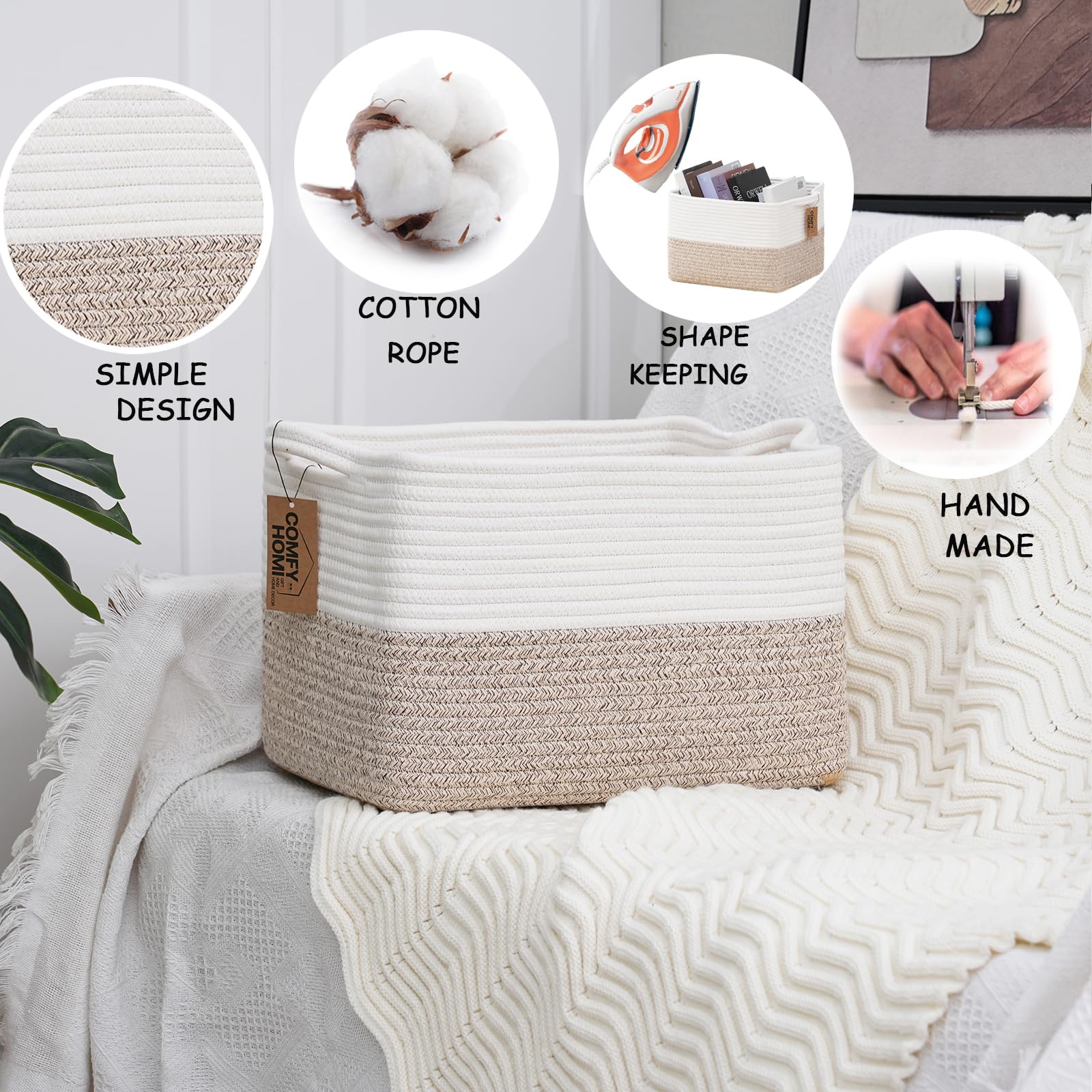 COMFY-HOMI soft cotton rope basket protects furniture with a gentle touch.