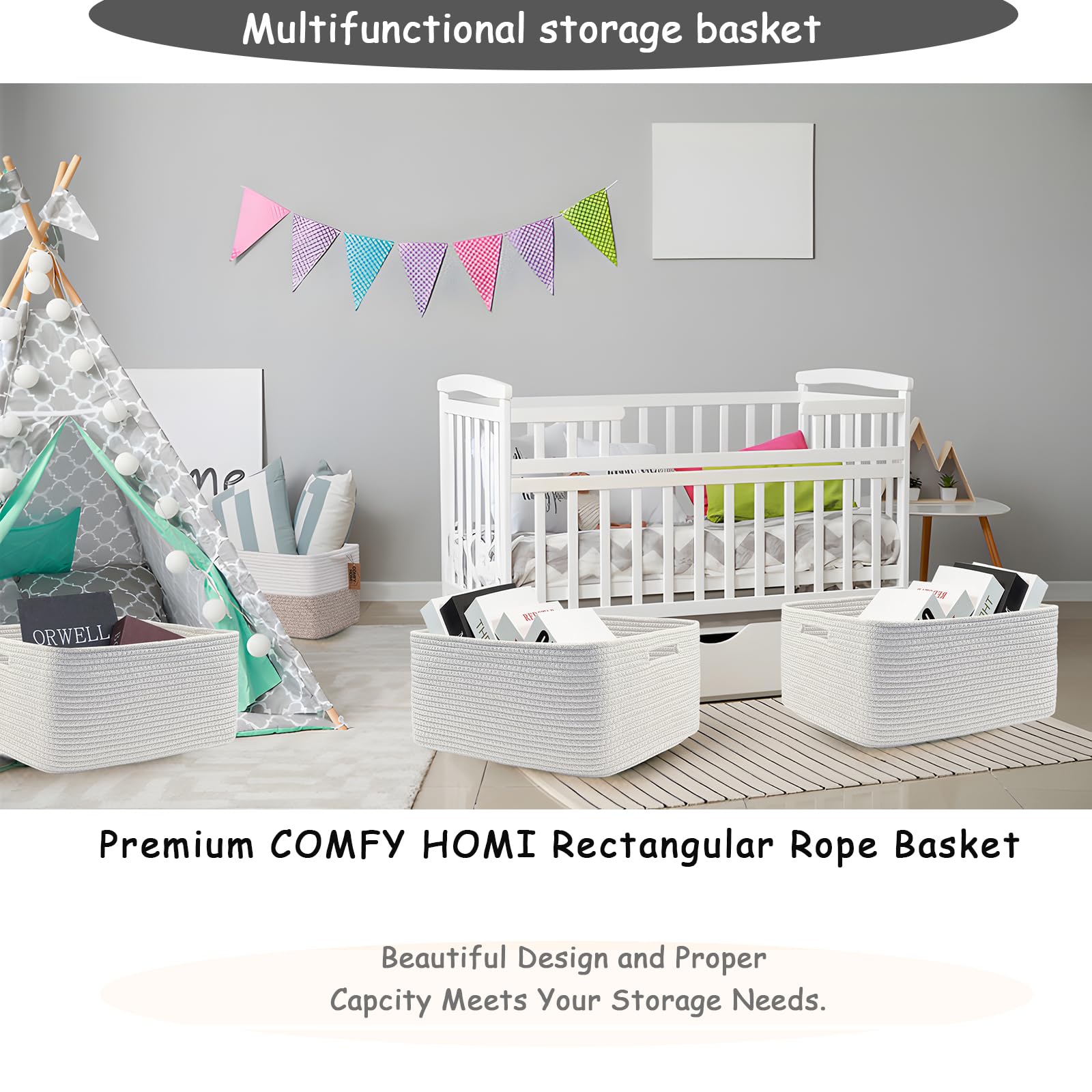 COMFY-HOMI soft material storage bin in white designed to avoid furniture scratches.