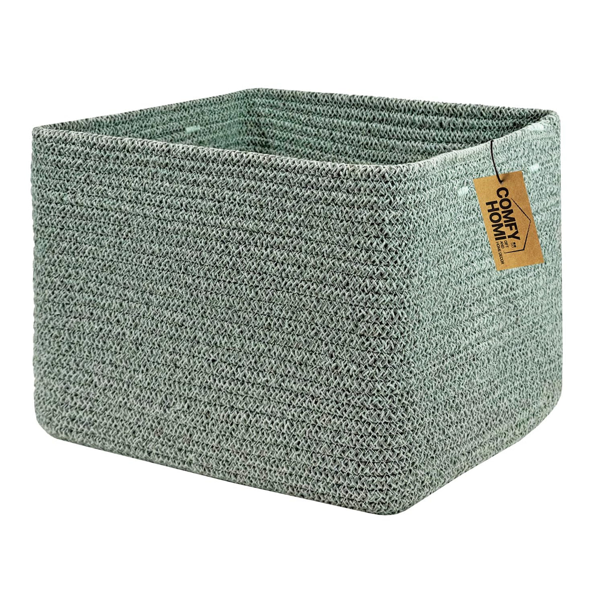 COMFY-HOMI square cotton rope basket with reinforced handles for easy carrying.