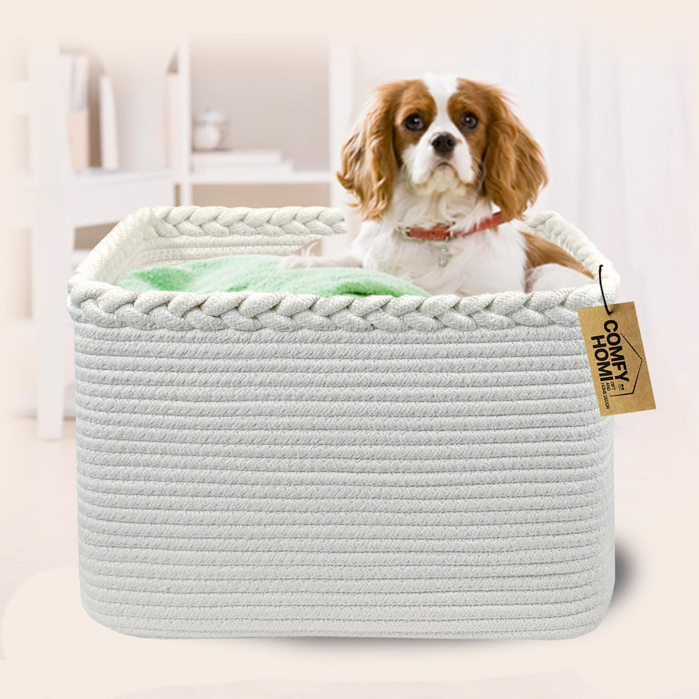 COMFY-HOMI rope basket with reinforced handles for easy carrying.