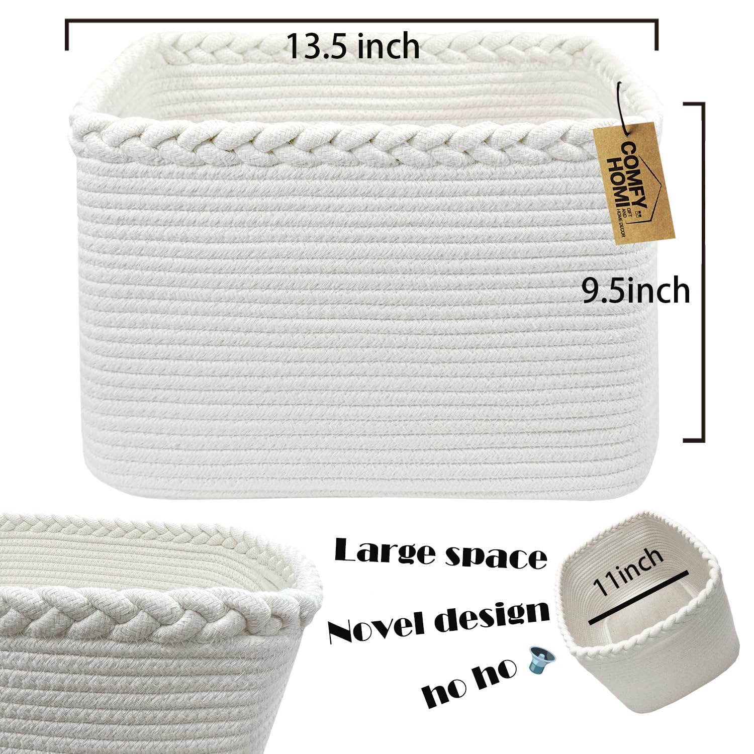 Living room storage with COMFY-HOMI basket for books and cosmetics.