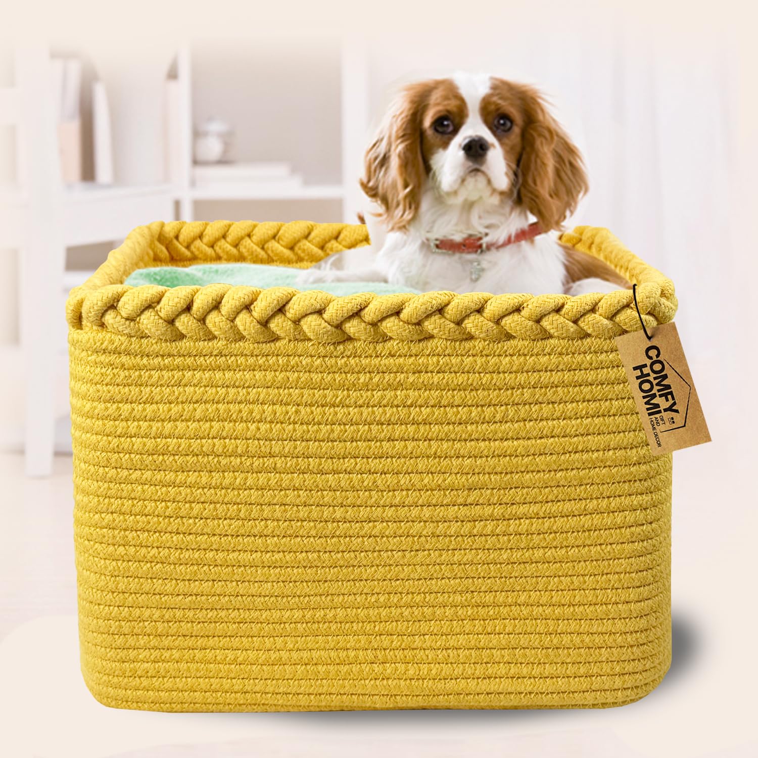 COMFY-HOMI square basket side view showing reinforced handles for easy carrying