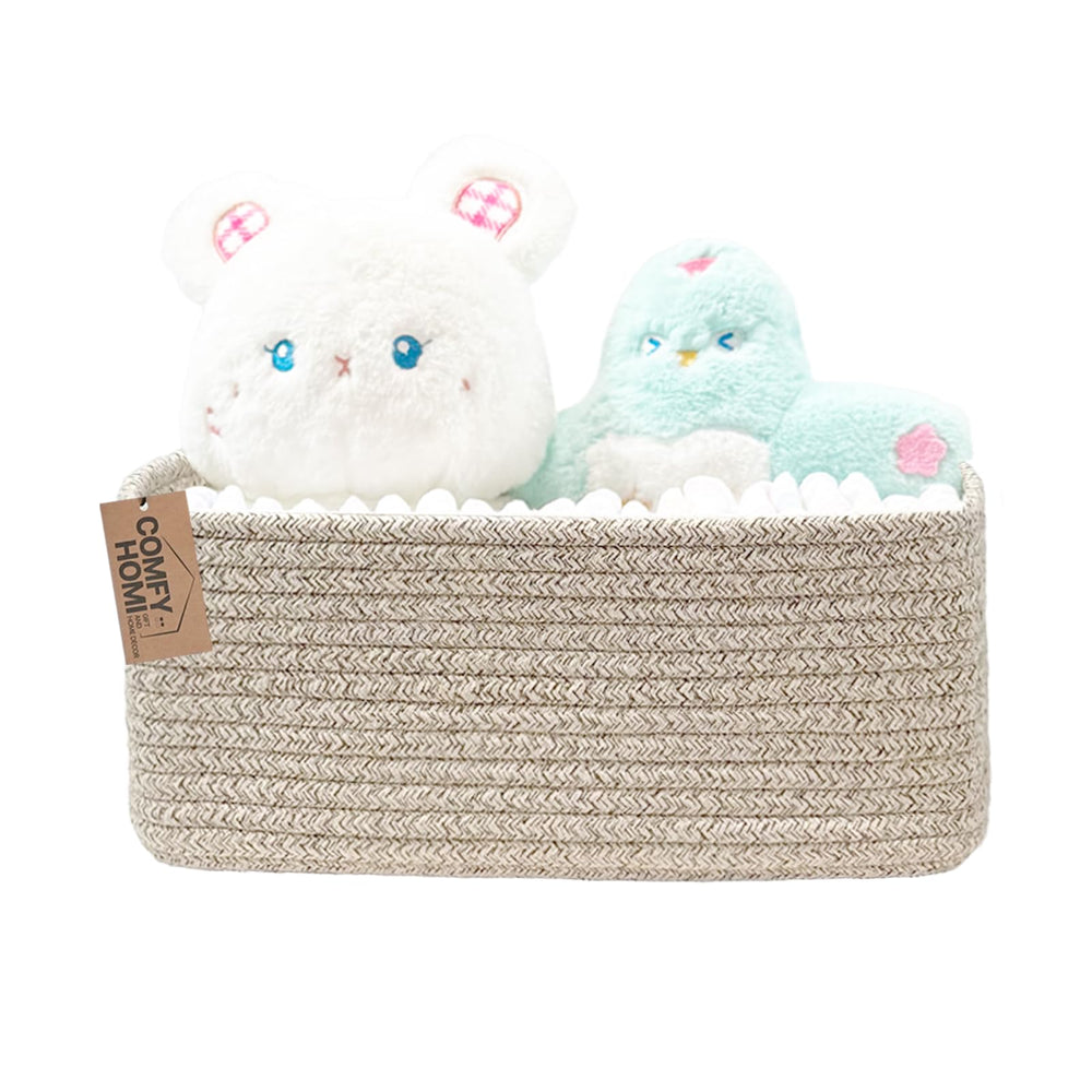 COMFY-HOMI storage basket in rectangular cotton rope weave keeps shelves organized.