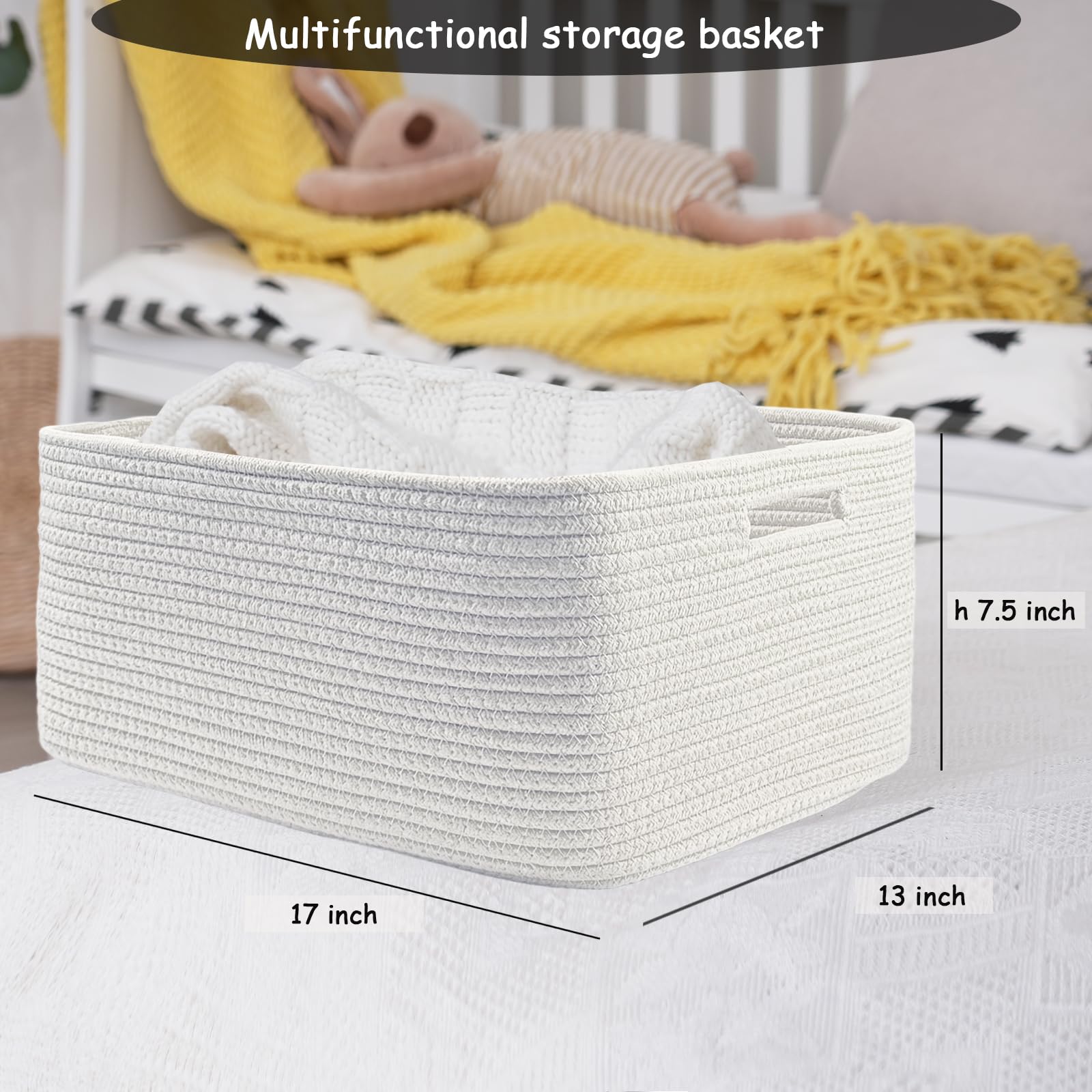 COMFY-HOMI woven rope basket for closet organization in white finish.