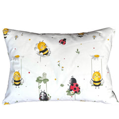 Comfy Turtles bees pillowcase close-up, soft cotton for gentle sleep