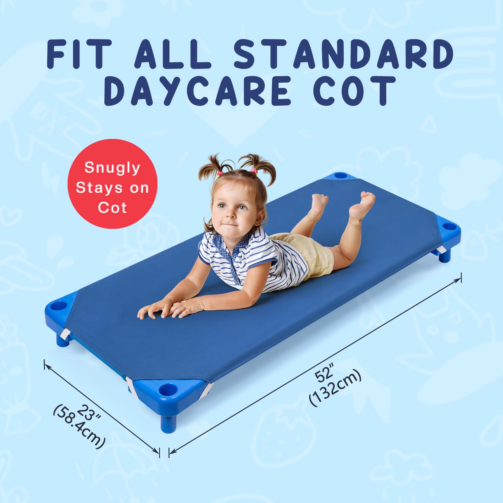 Corner cutout design shown on Comfyanno daycare sheets for stackability