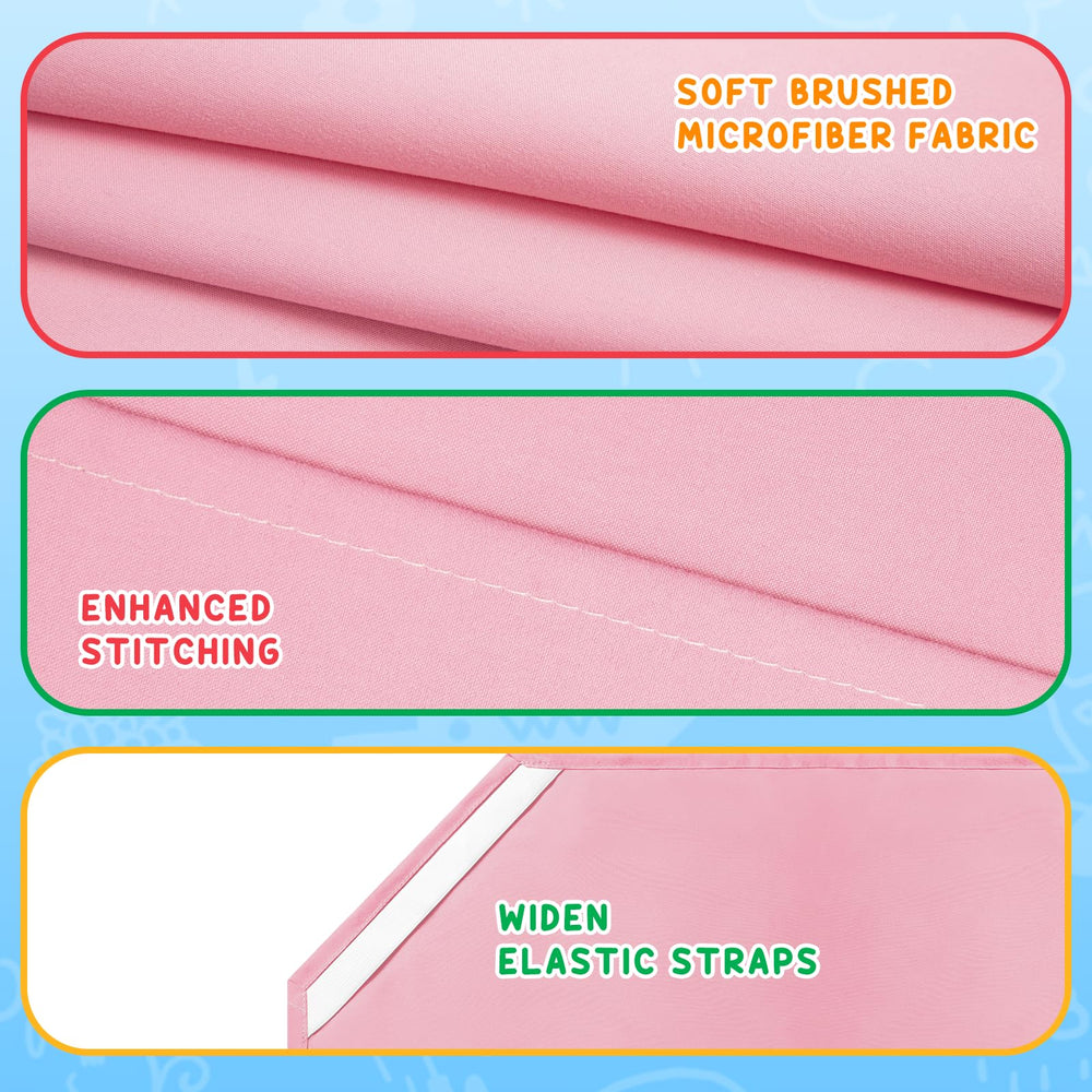 Comfyanno pink cot sheet on a preschool cot for nap time.