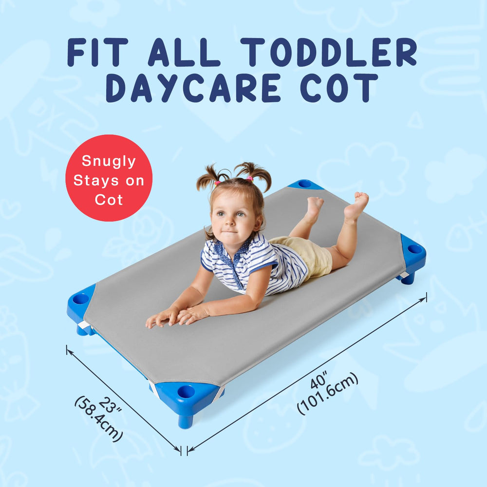 Comfyanno cot sheet with reinforced elastic corners to prevent shifting.